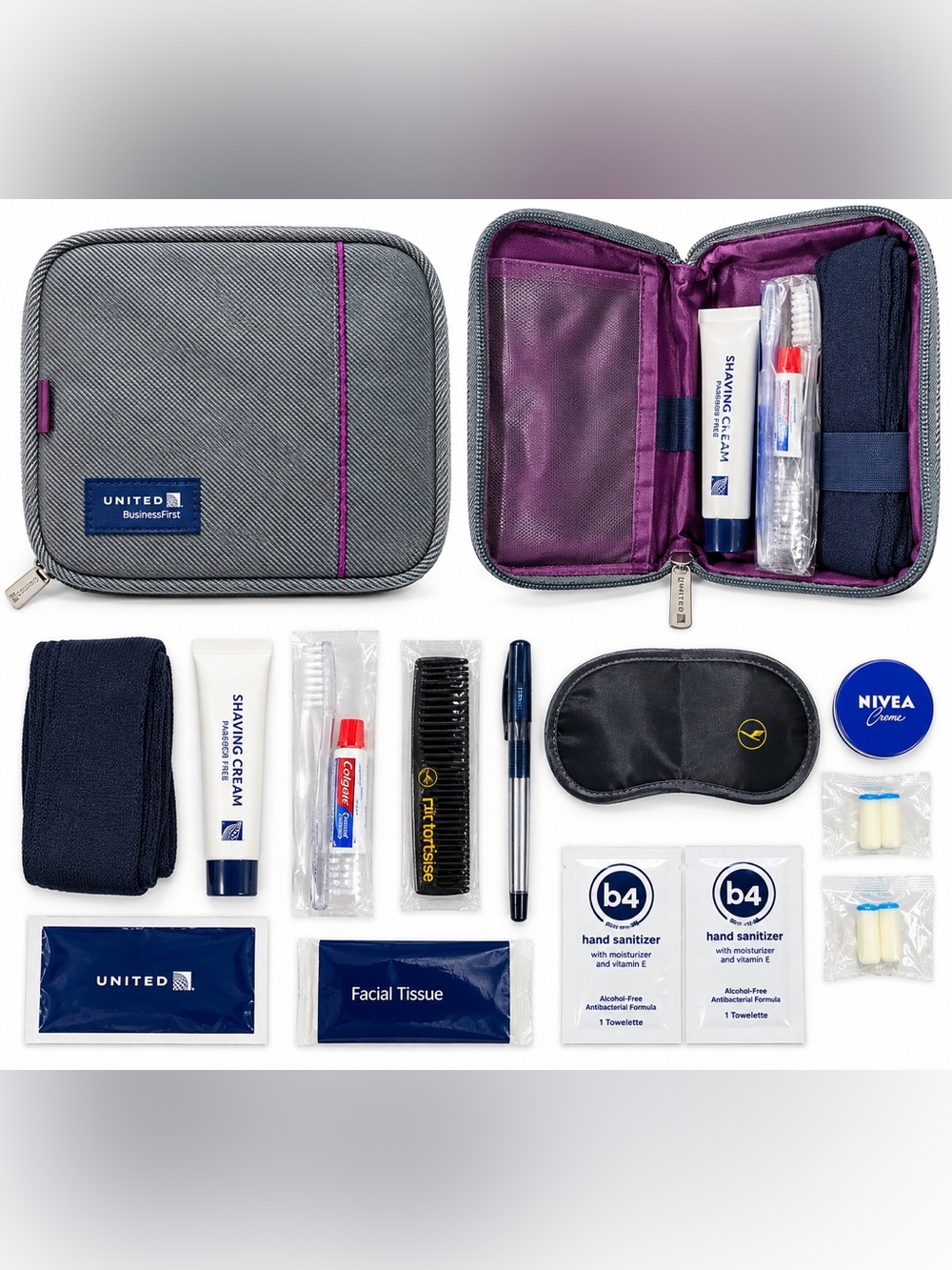 Bundle of 2 United Business Pro Gray Travel Toiletry Kit with Purple Interior